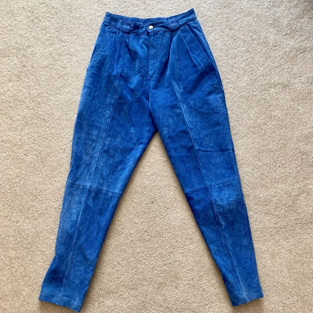 Vintage Royal Blue Suede High Waisted Trouser Pant - Picture 3 of 6